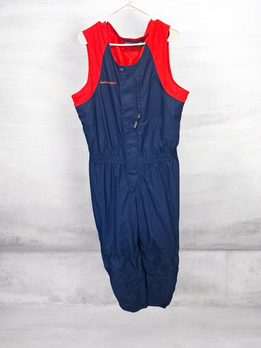 Vintage Patagonia Force 11 Sailing Bibs Boomerang Marine Pants Men L Red Navy